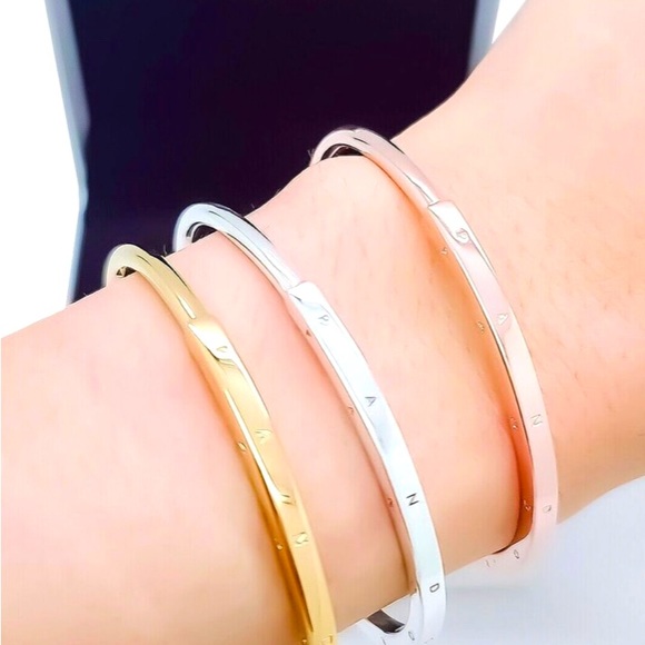 Pandora Signature I-D Rose Gold Plated Silver Bangle - Picture 2 of 9